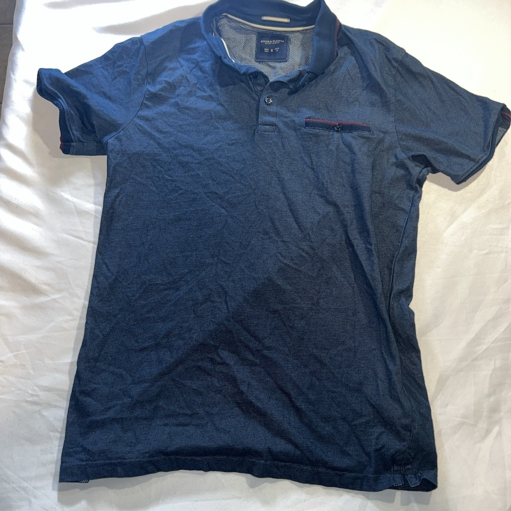 Denim & Flower Polo Shirt Mens Large Small Comfort Outdoors Golf Casual Sky 383